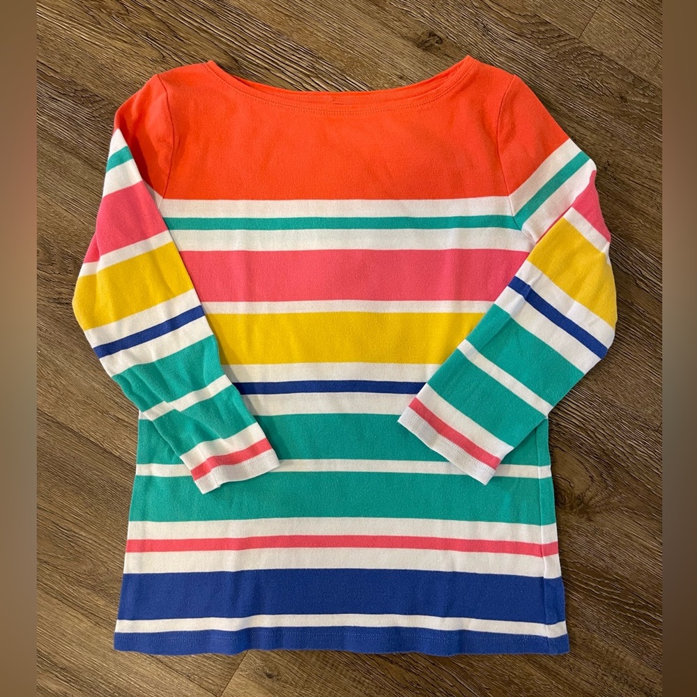 Talbots Pima Bateau Neck Multi Color Stripe Tee 3/4 sleeve